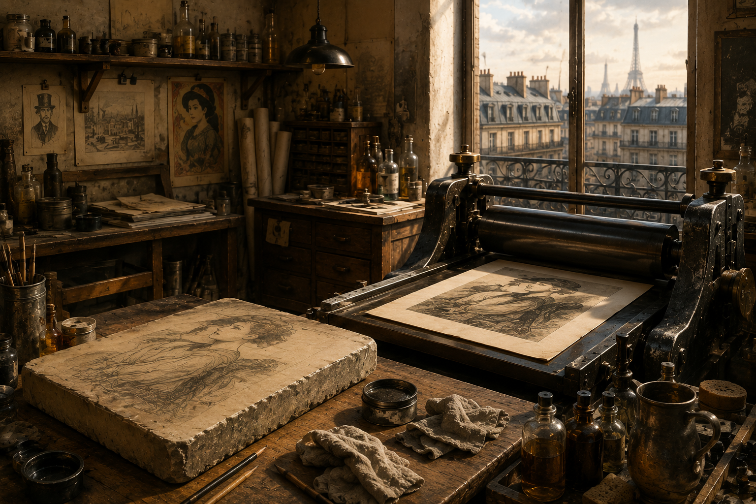 Litho Game — Paris print shop scene